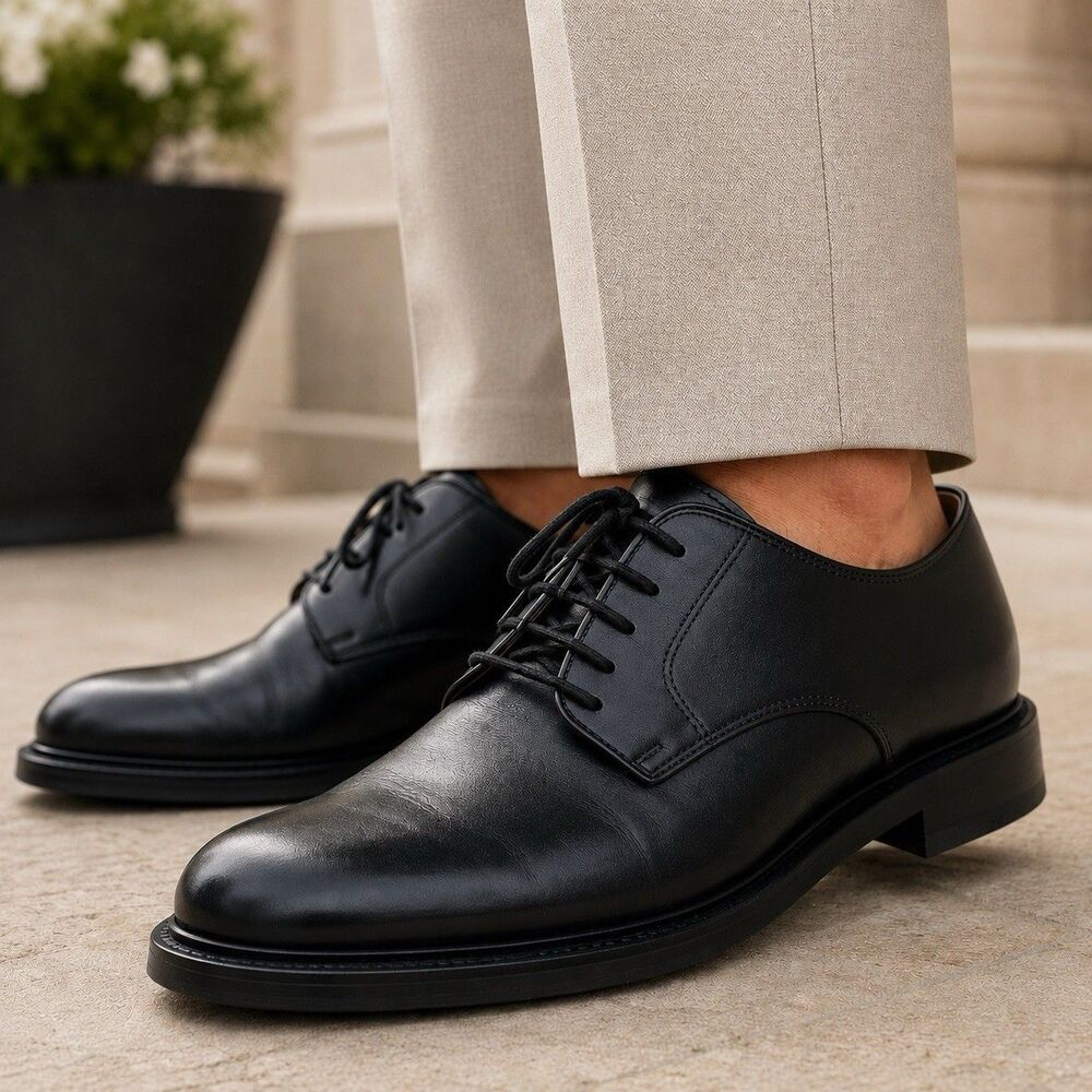 J.Crew Ludlow Mens 9.5 Black Leather Derby Shoes Old Money Preppy Euro‎ Summer